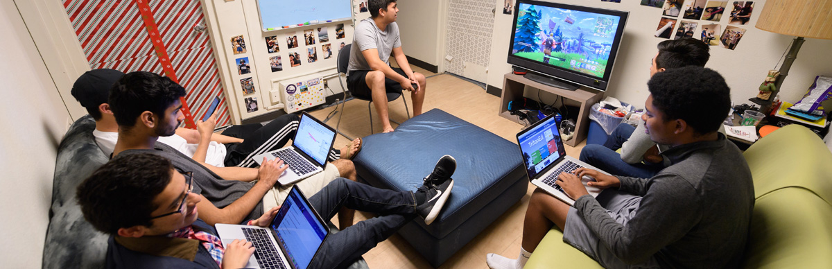 Students having gaming contest after move-in